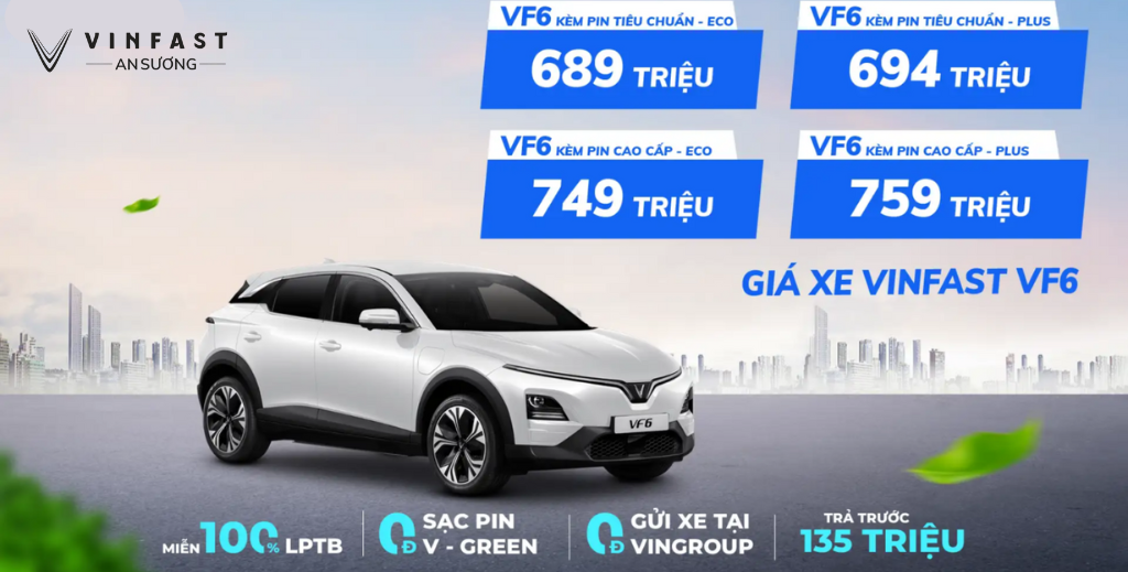 VinFast VF 6 Plus: Giá Lăn Bánh, Ưu Đãi Cực Khủng 2024 (Miễn Phí 100% Thuế)